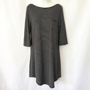 GAP Black Nautical Striped Boatneck Dress (L) Knit Chest Pocket 3/4 Sleeves